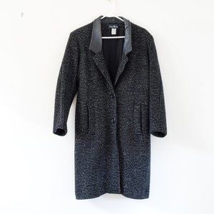 HUNTERS RUN Vintage Wool Boucle Genuine Leather Trim Midi Coat | Size M